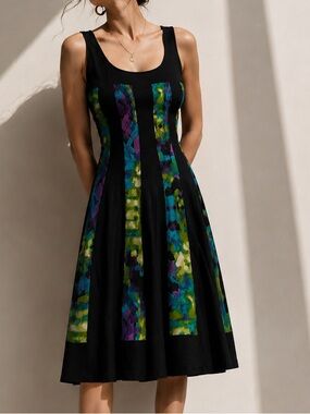 Vintage Kathy Roberts Abstract Dress Size 12 Fall Autumn Wedding Business Office
